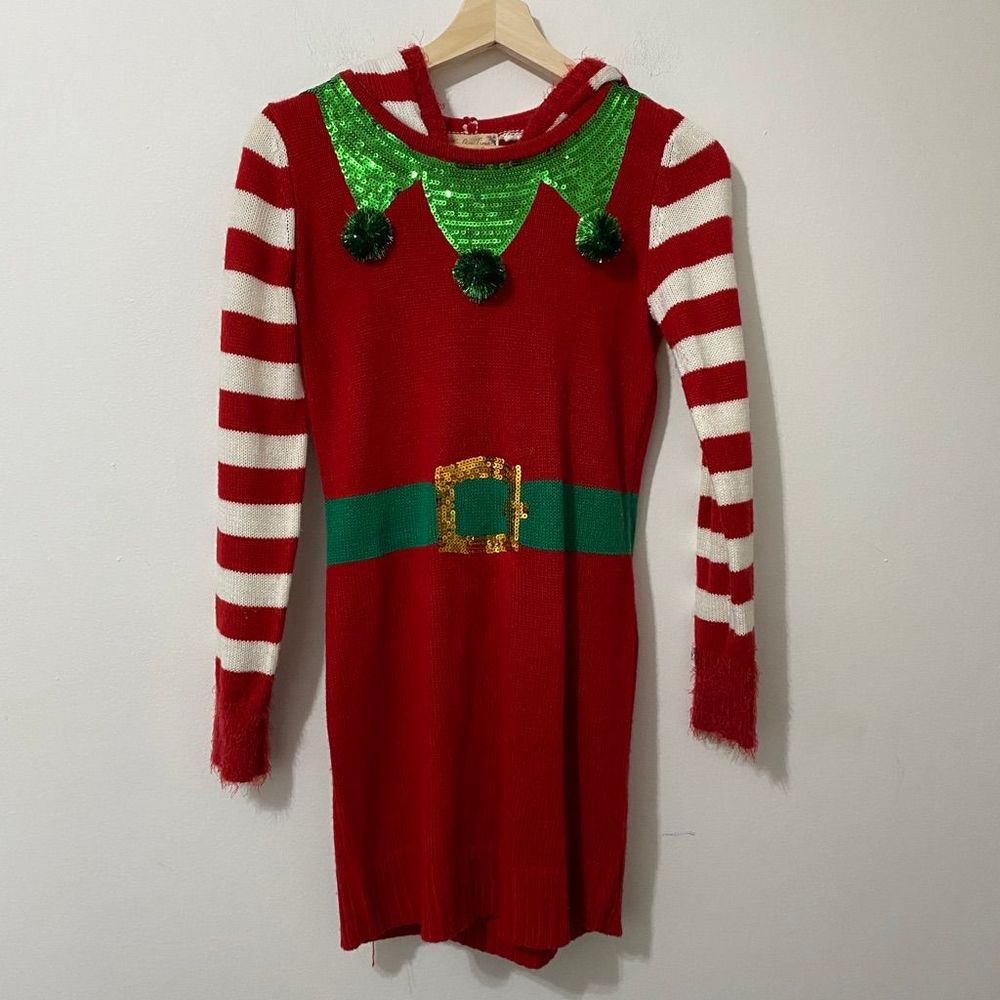 It's Our Time Hooded Holiday Sweater Dress Small